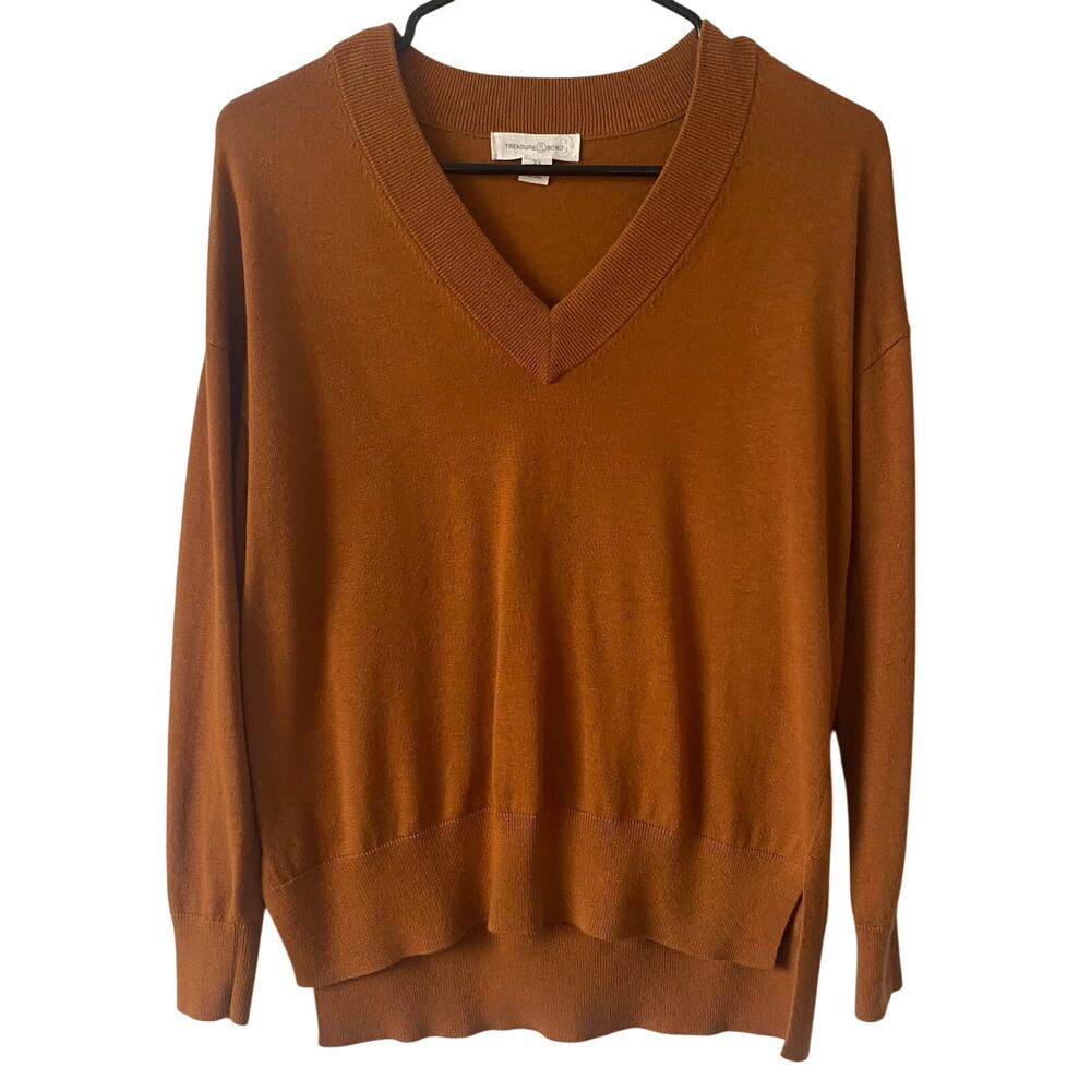TREASURE & BOND Rust Long Sleeve V Neck Lightweight Sweater Size XS